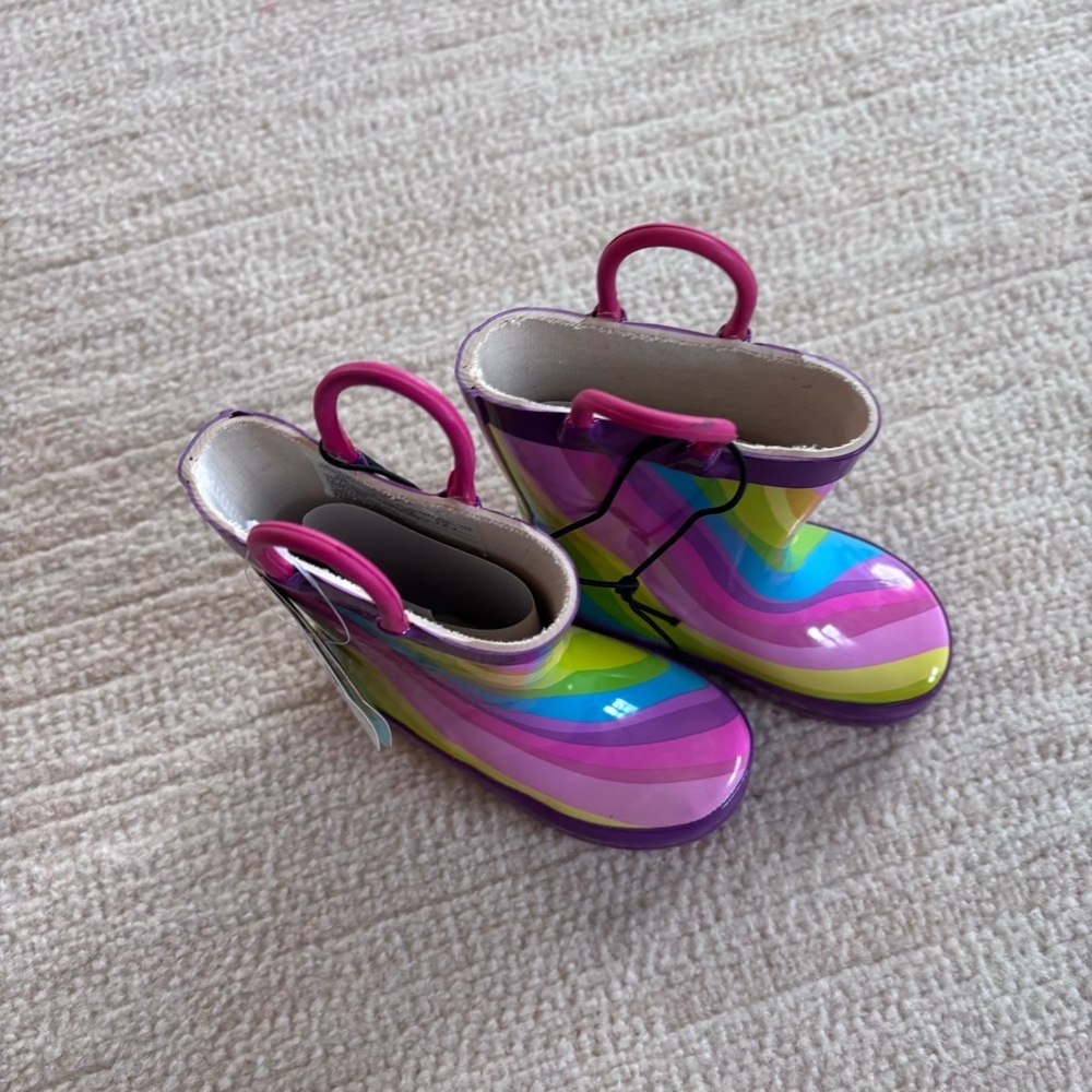 Western Chief Rainbow Stripe Kids Rain Boots in Pink, Purple, Green, Blue NWT - Picture 5 of 8